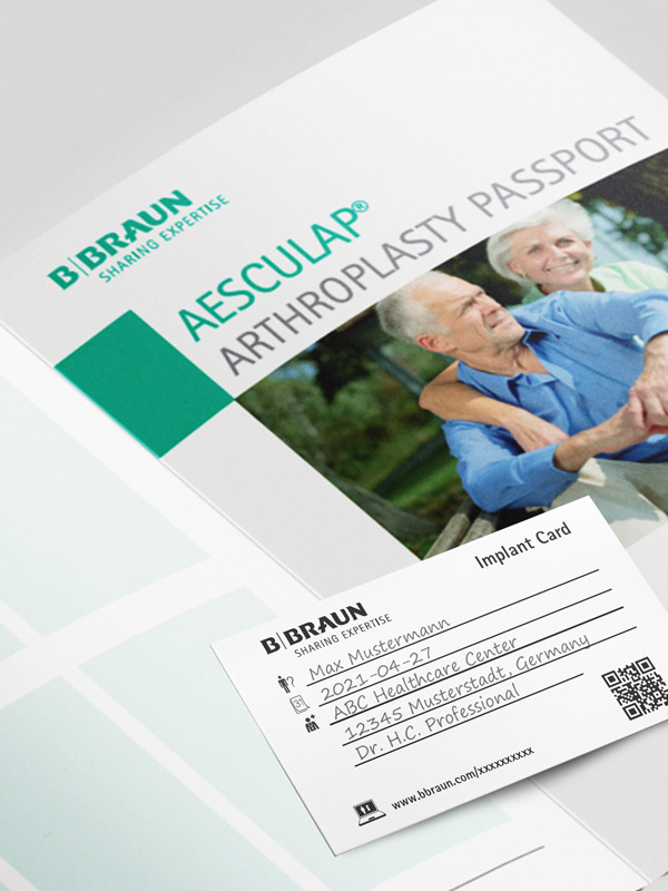 Pasaporte de artroplastia para implantes artificiales de Aesculap